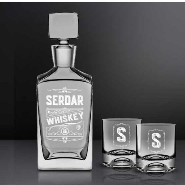 İsme Özel Retro Desenli Kare Şişe Viski Seti