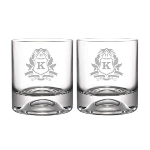 İsme Özel Arma Desenli Harf Detaylı İkili Viski Seti