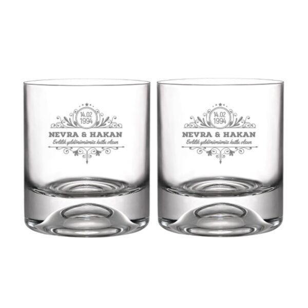 İsme Özel Harf ve Tarih Detaylı İkili Viski Bardağı