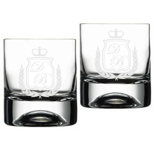 İsme Özel Arma Desenli Harf Detaylı İkili Viski Bardağı