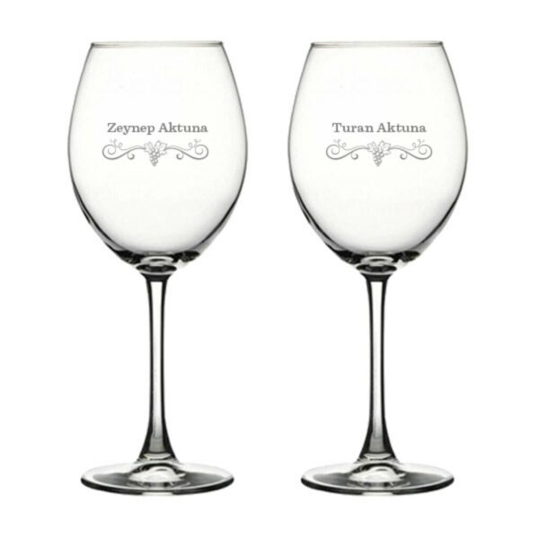 Çiftlere Özel İsim Detaylı İkili Şarap Bardağı
